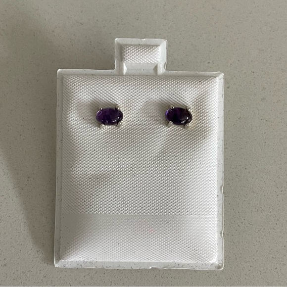 Sterling Silver 925 Cabachon Amethyst Earrings - Picture 2 of 8